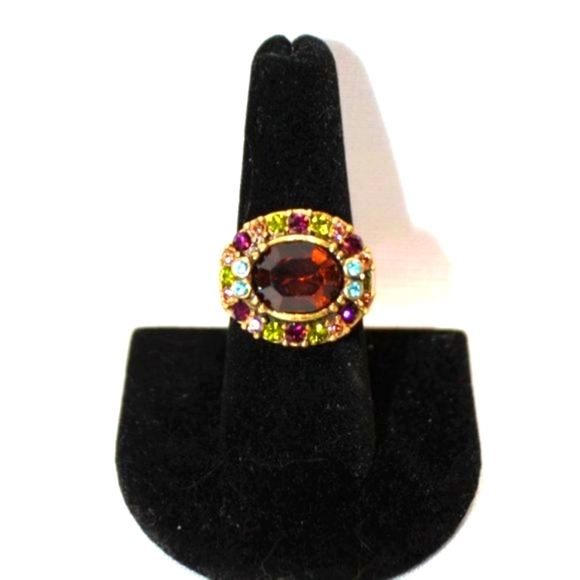 Heidi Daus East West Copper & Multicolored Crystal Antique Gold Finish Ring - Picture 1 of 10
